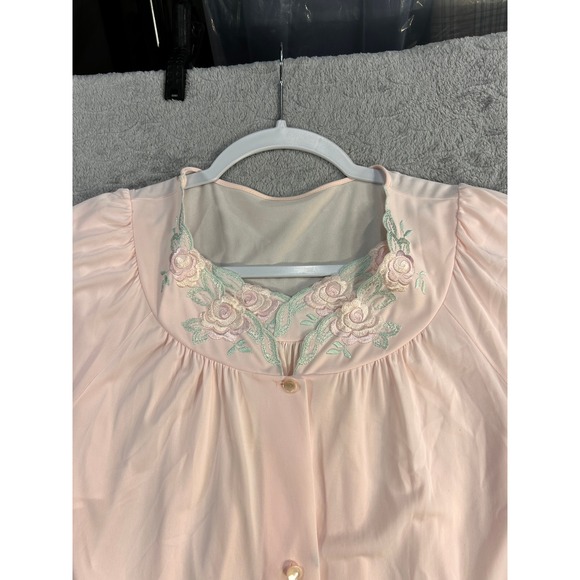 Shadowline Other - Shadowline Pink Nylon Floral Embroidered Nightgown Lounger‎ Robe Medium